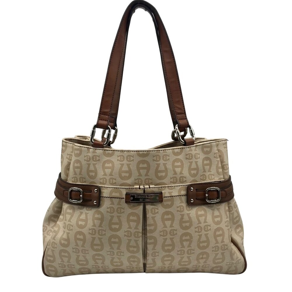 Etienne Aigner Beige Monogram Canvas Shoulder Bag